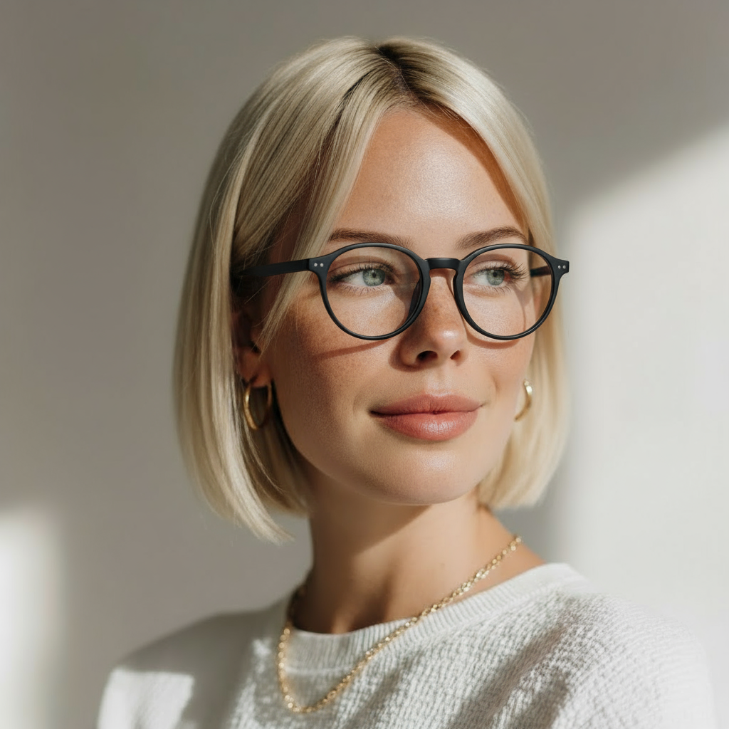 Round acetate black eyeglasses