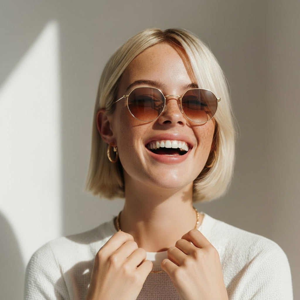 Geometric minimalistic gold and brown sunglasses