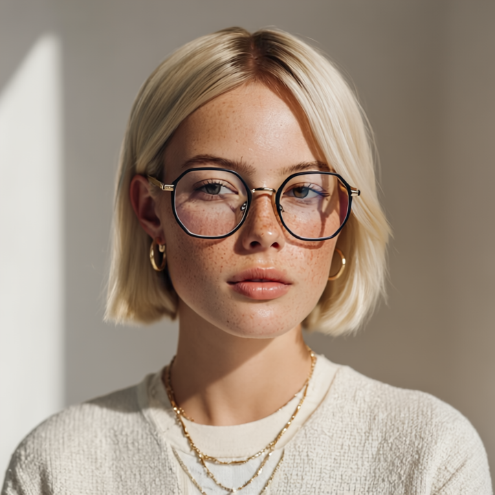 Geometric metal black and gold eyeglasses