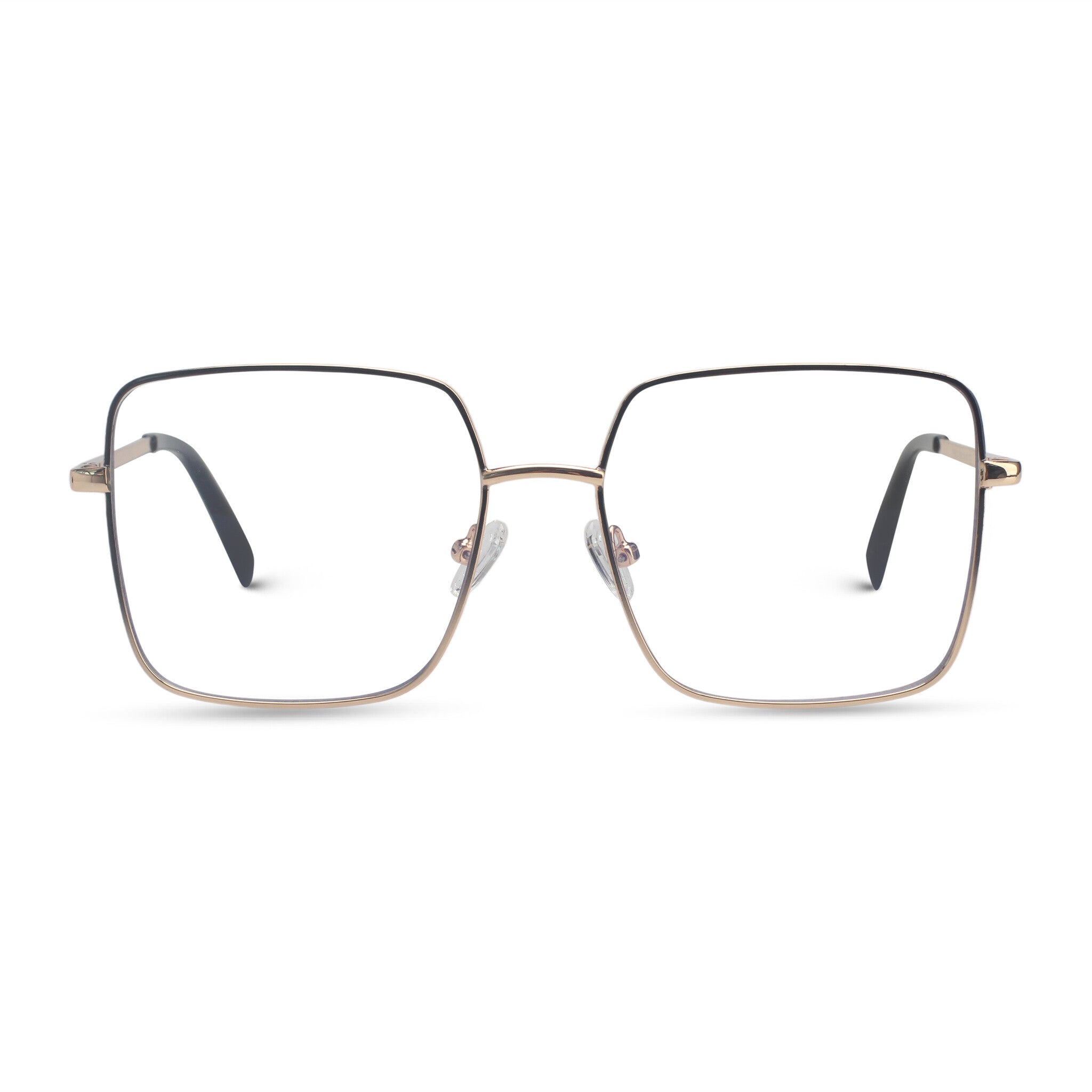 Oversized square black and gold eyeglasses