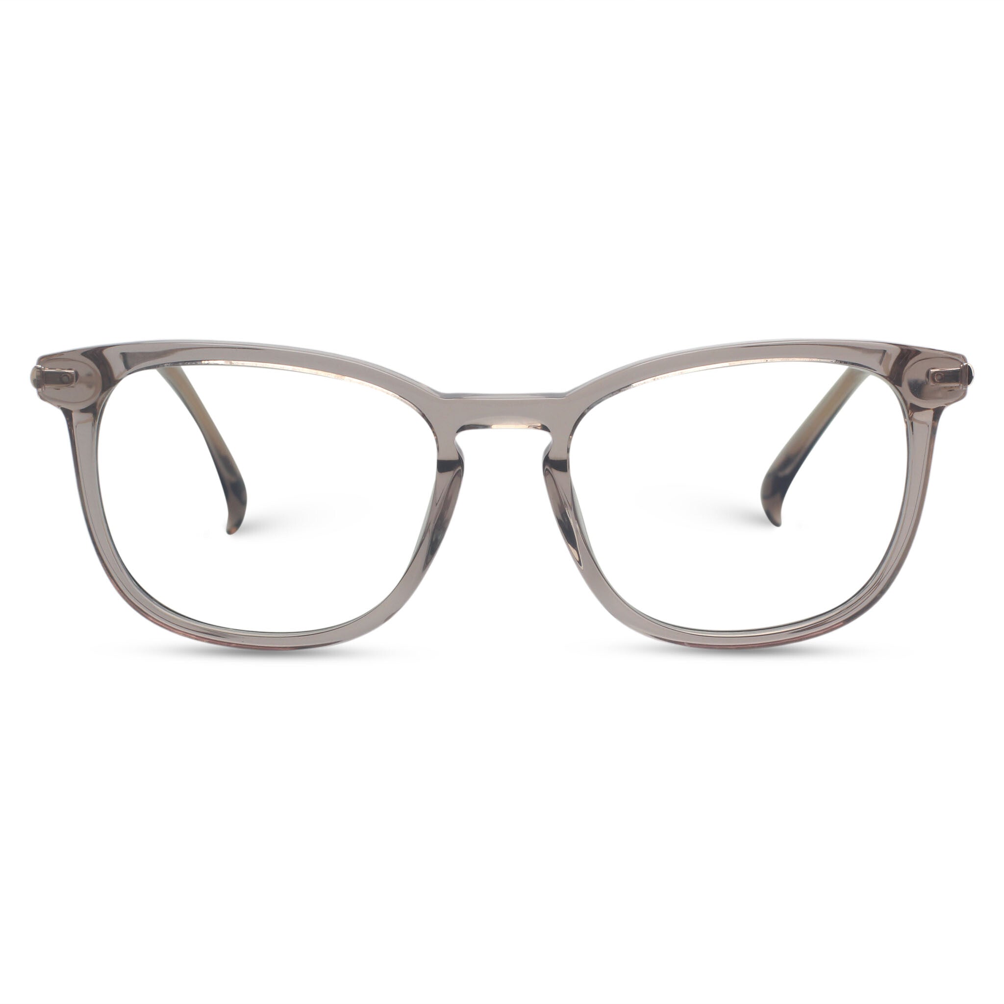 Beige plastic and metallic eyeglasses