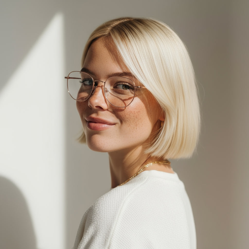 Minimal geometric pink eyeglasses