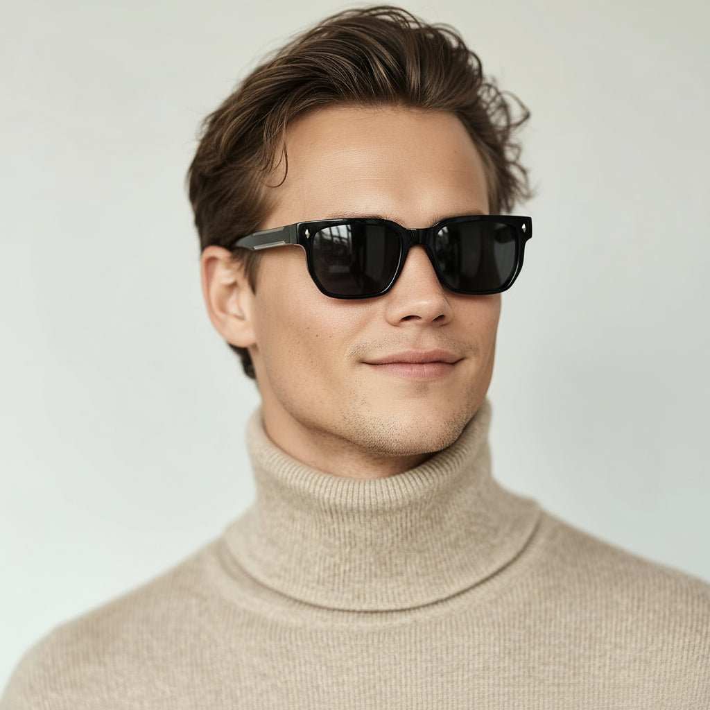 Bold rectangular black sunglasses