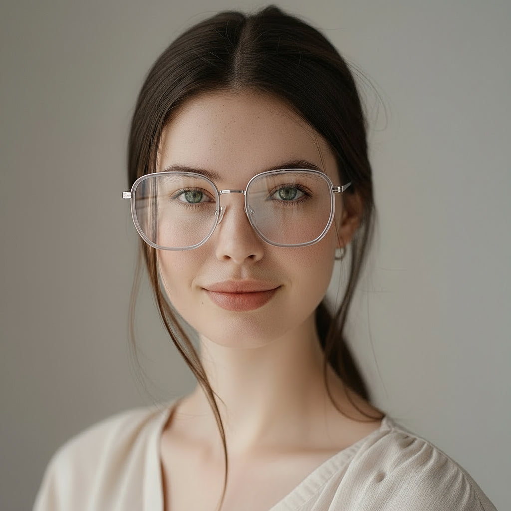 Minimal metal blue geometric eyeglasses