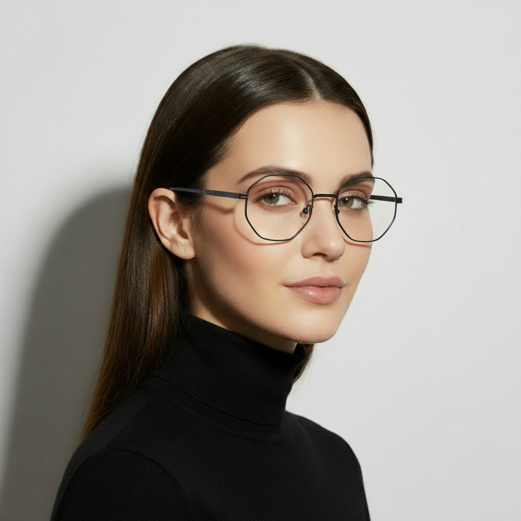 Metal geometric black eyeglasses
