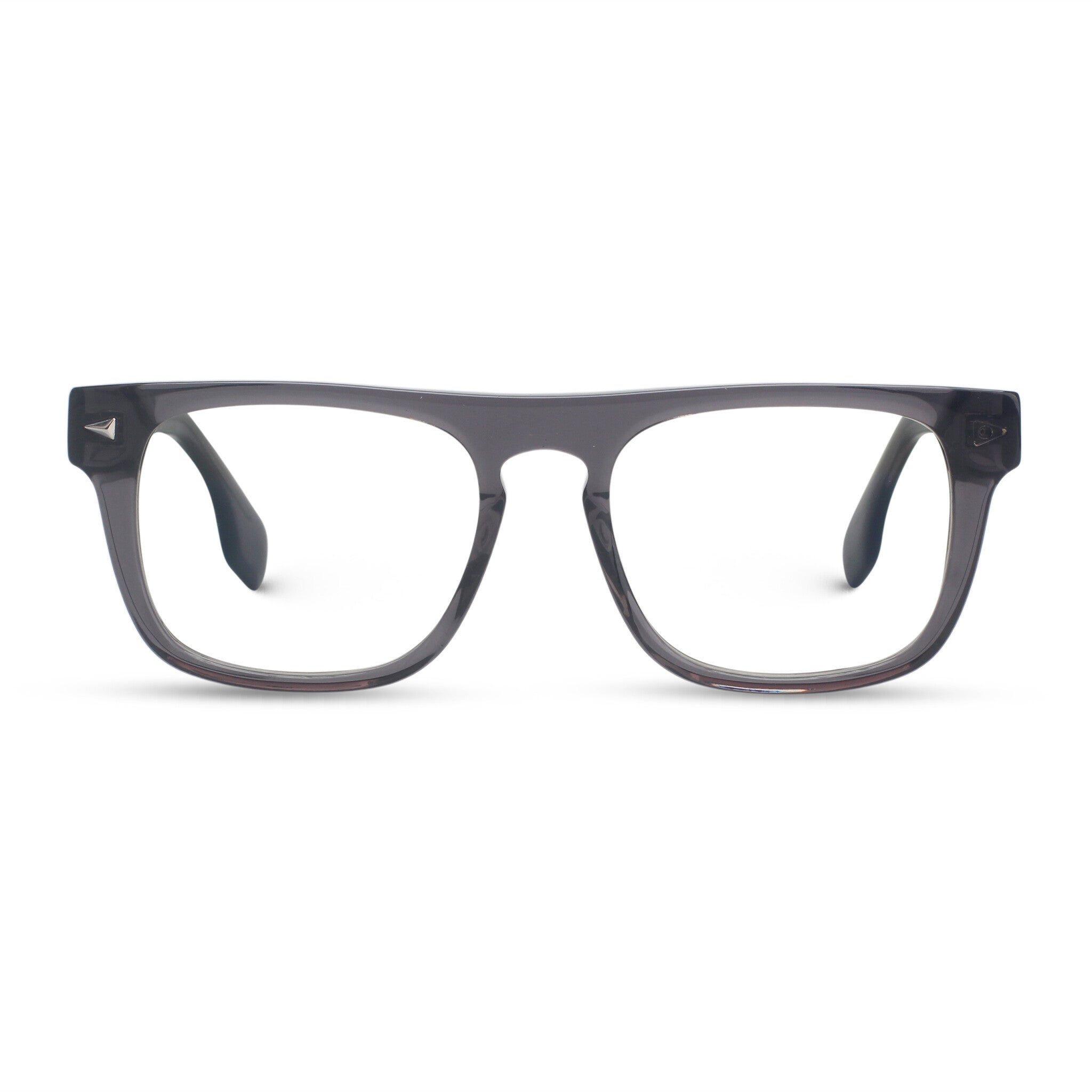 Bold square grey eyeglasses