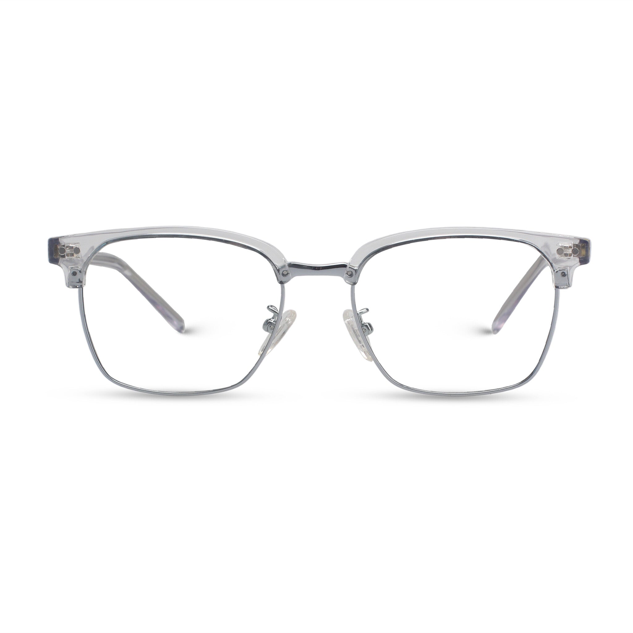 Square classical transparent and silver eyeglasses