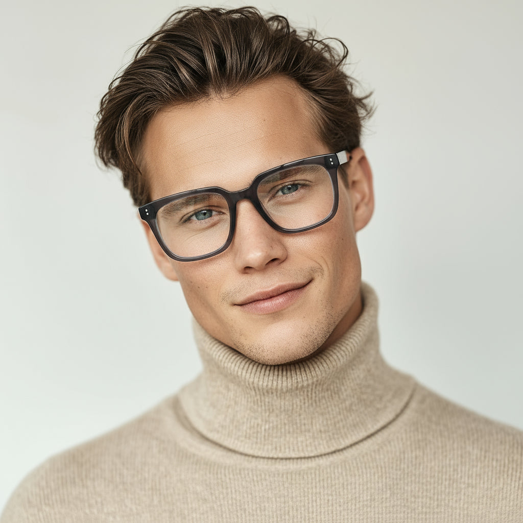 grey square plastic eyeglasses