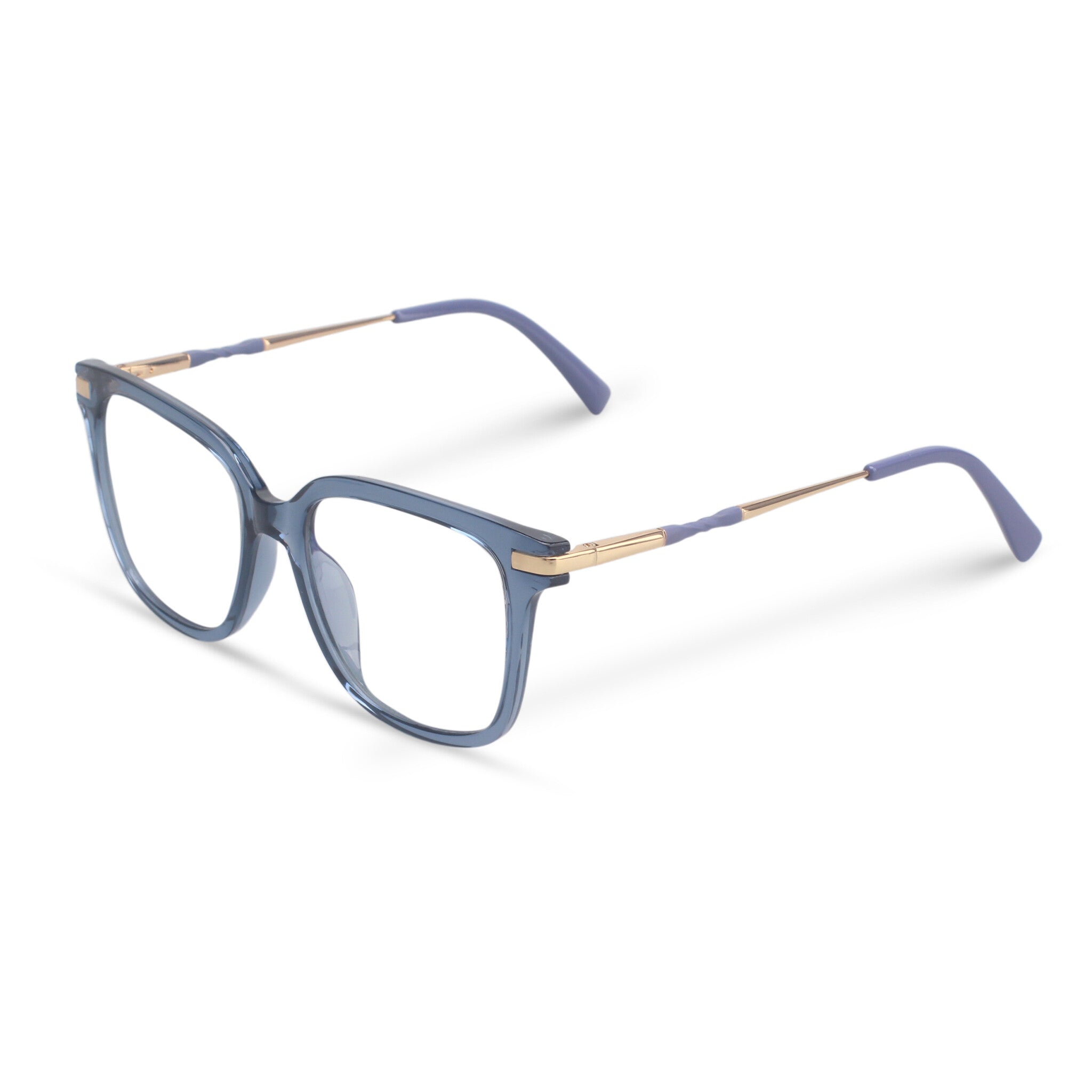 Square transparent blue eyeglasses