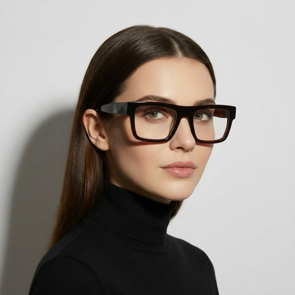 recatnagle brown glasses