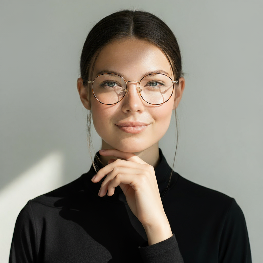 Round eyeglasses with gold-tortoise frame