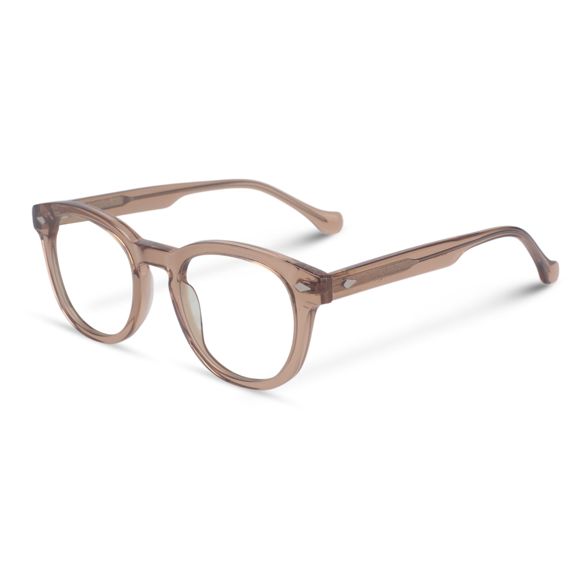 Beige light brown round plastic eyeglasses