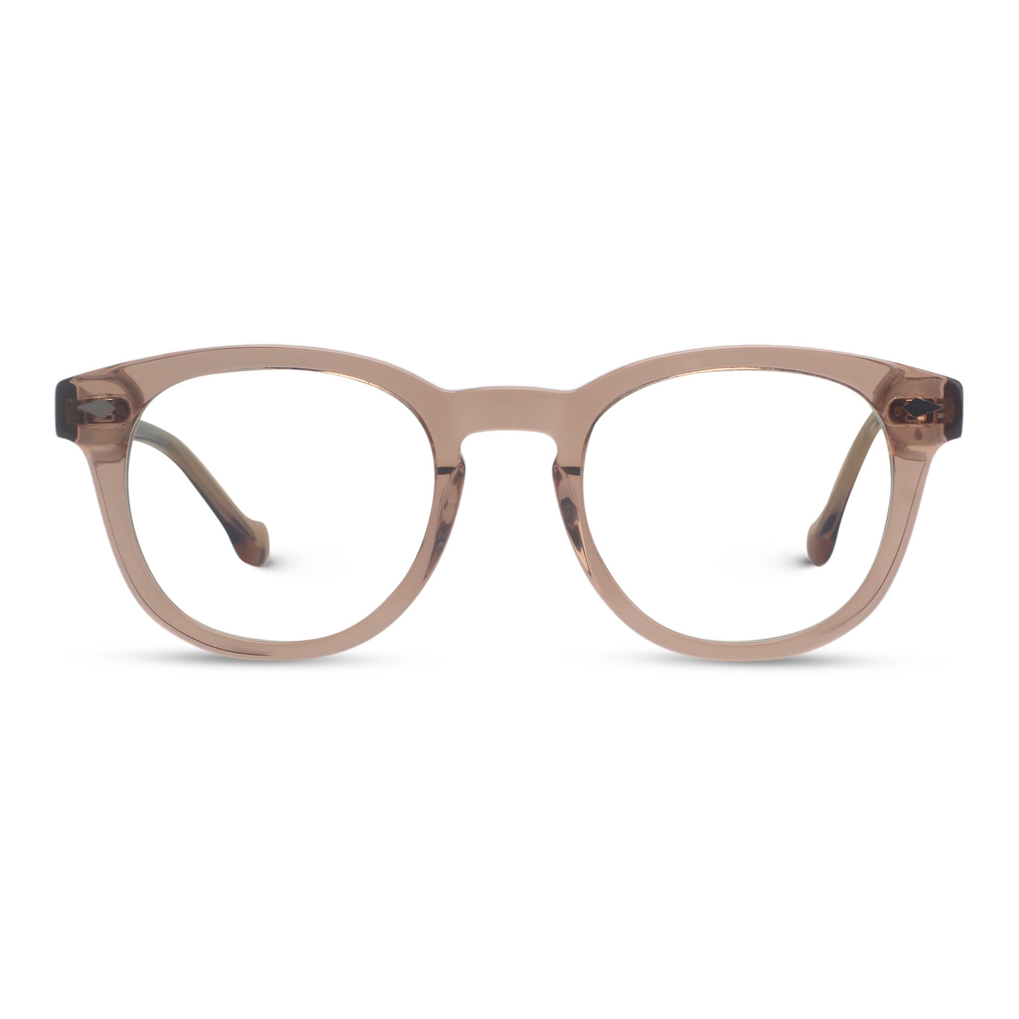 Beige light brown round plastic eyeglasses
