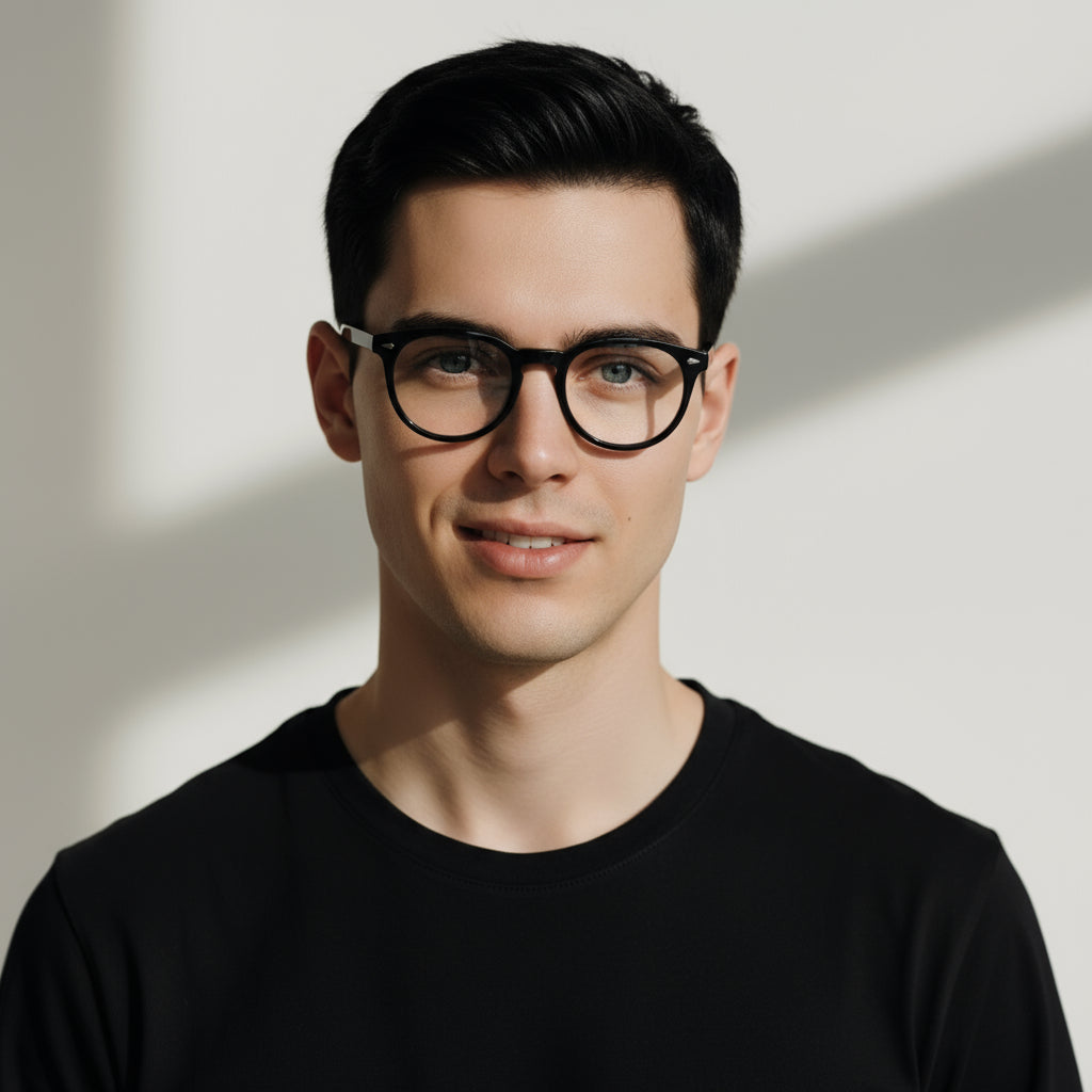 Black round plastic eyeglasses