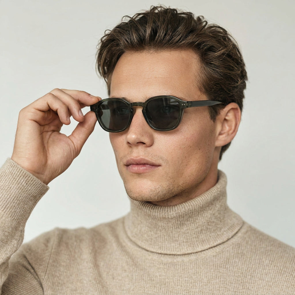 Green sunglasses with minimal square frame